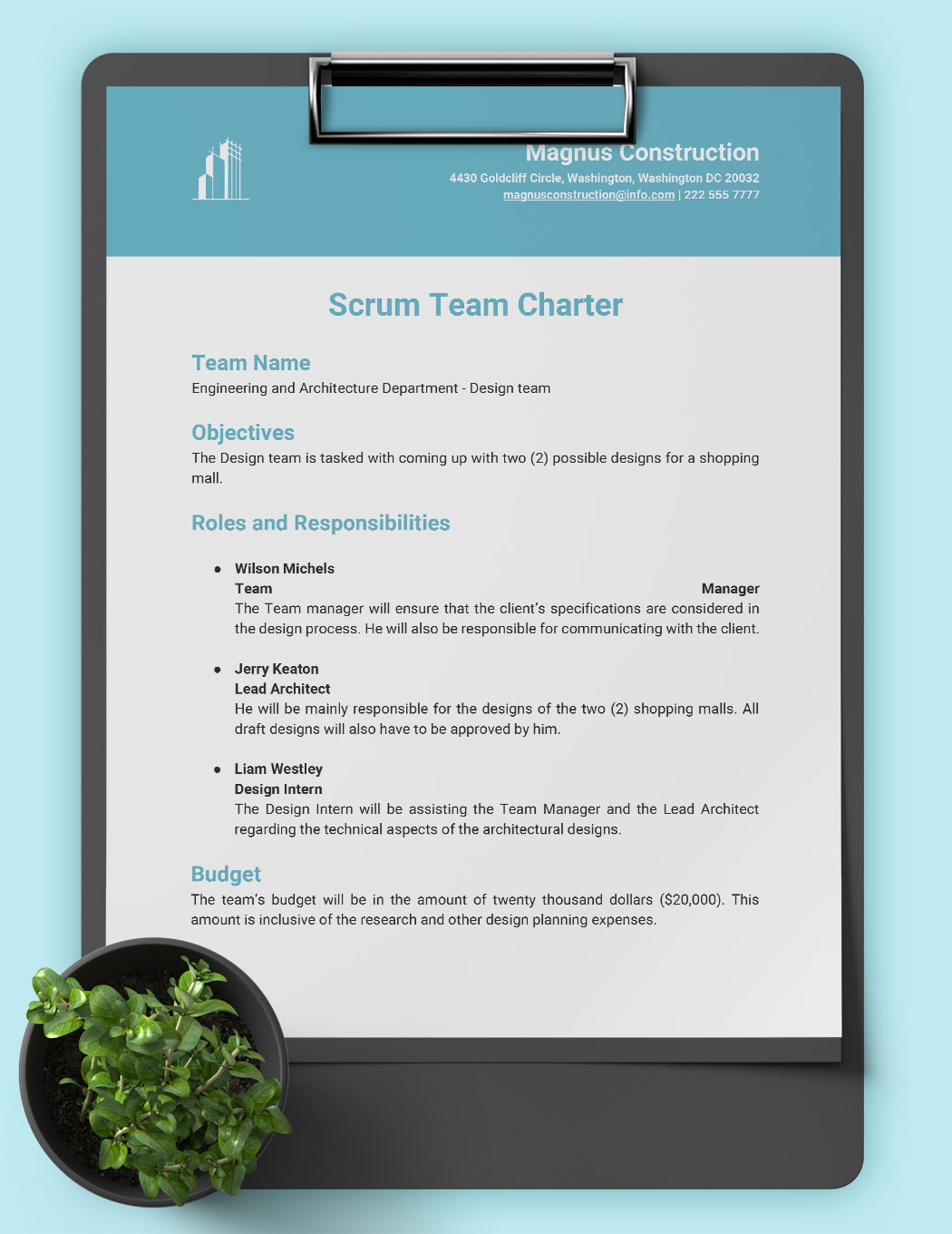 Scrum Team Charter Template Google Docs, Word