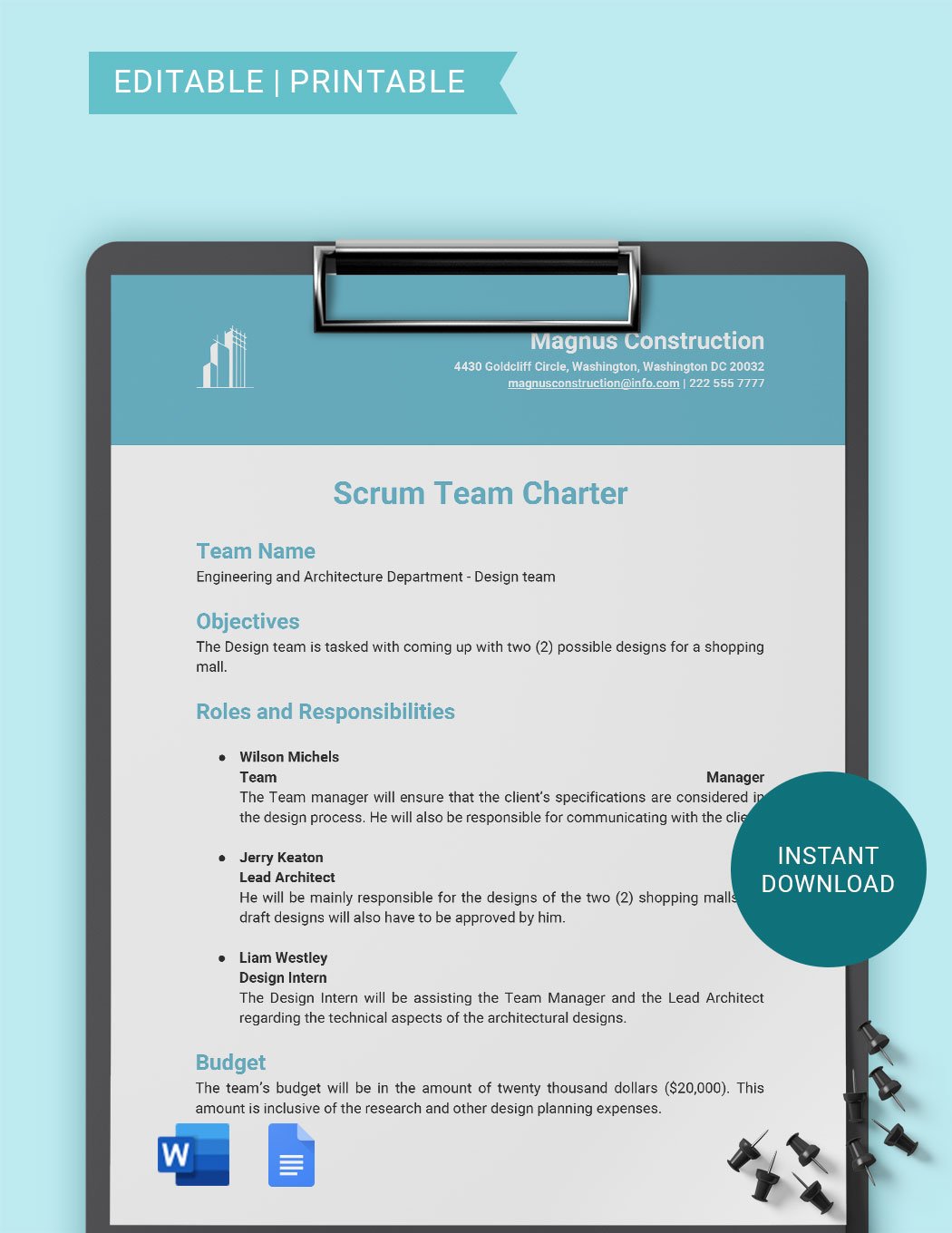 Scrum Team Charter Template