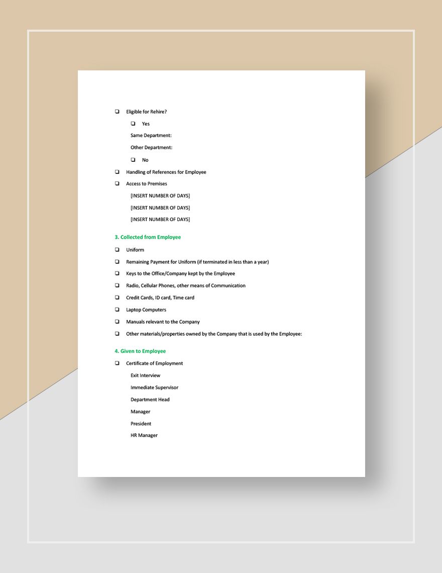 Termination Checklist Template