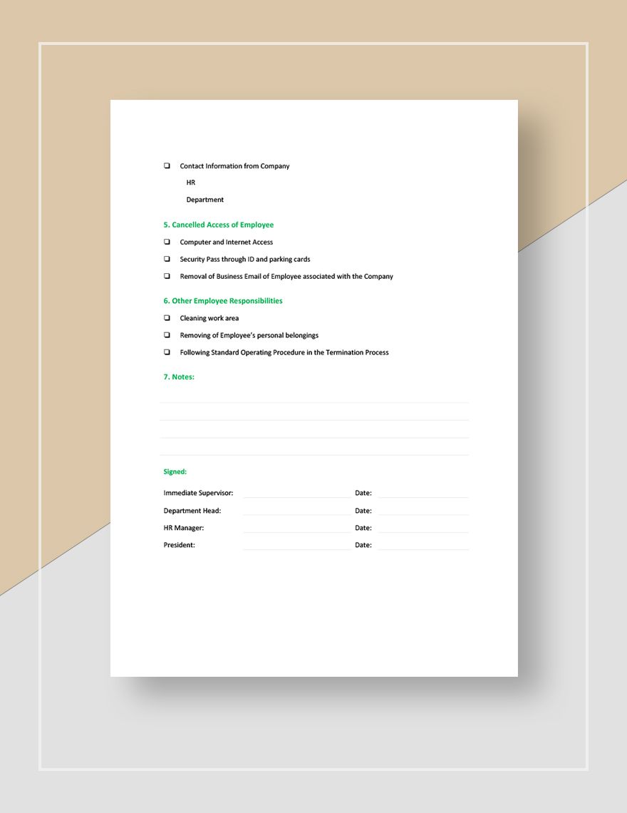 Termination Checklist Template