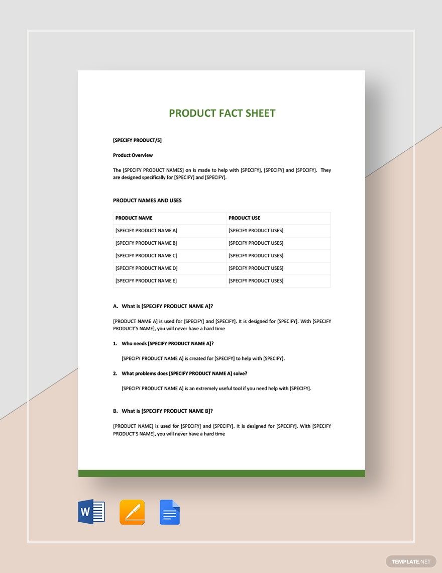 Product Fact Sheet Template Download In Word Google Docs Apple 