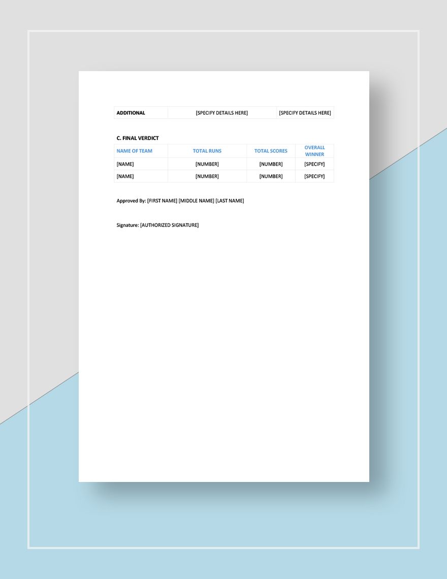 Sample Cricket Score Sheet Template In Google Docs Word Apple Numbers