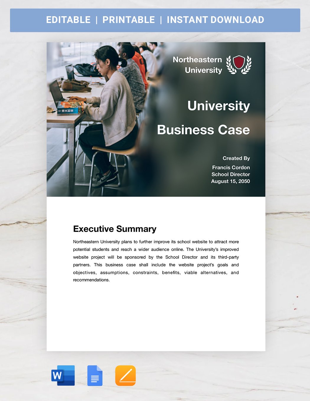 University Business Case Template