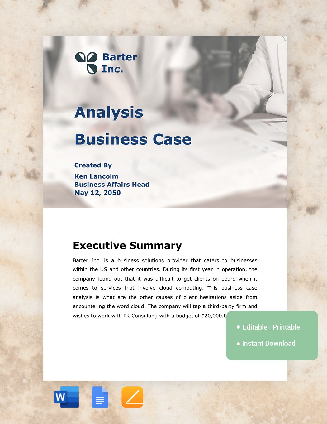 Analysis Business Case Template