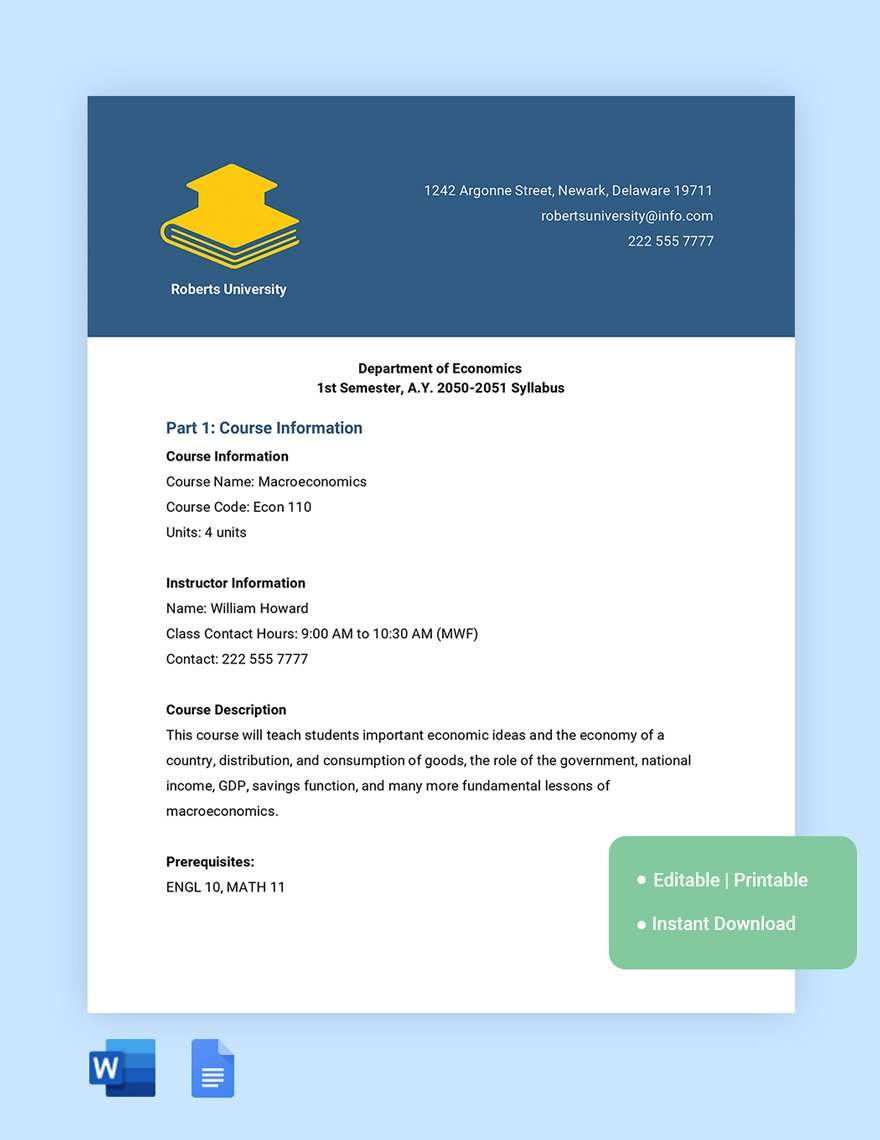 Free One Page Syllabus Template