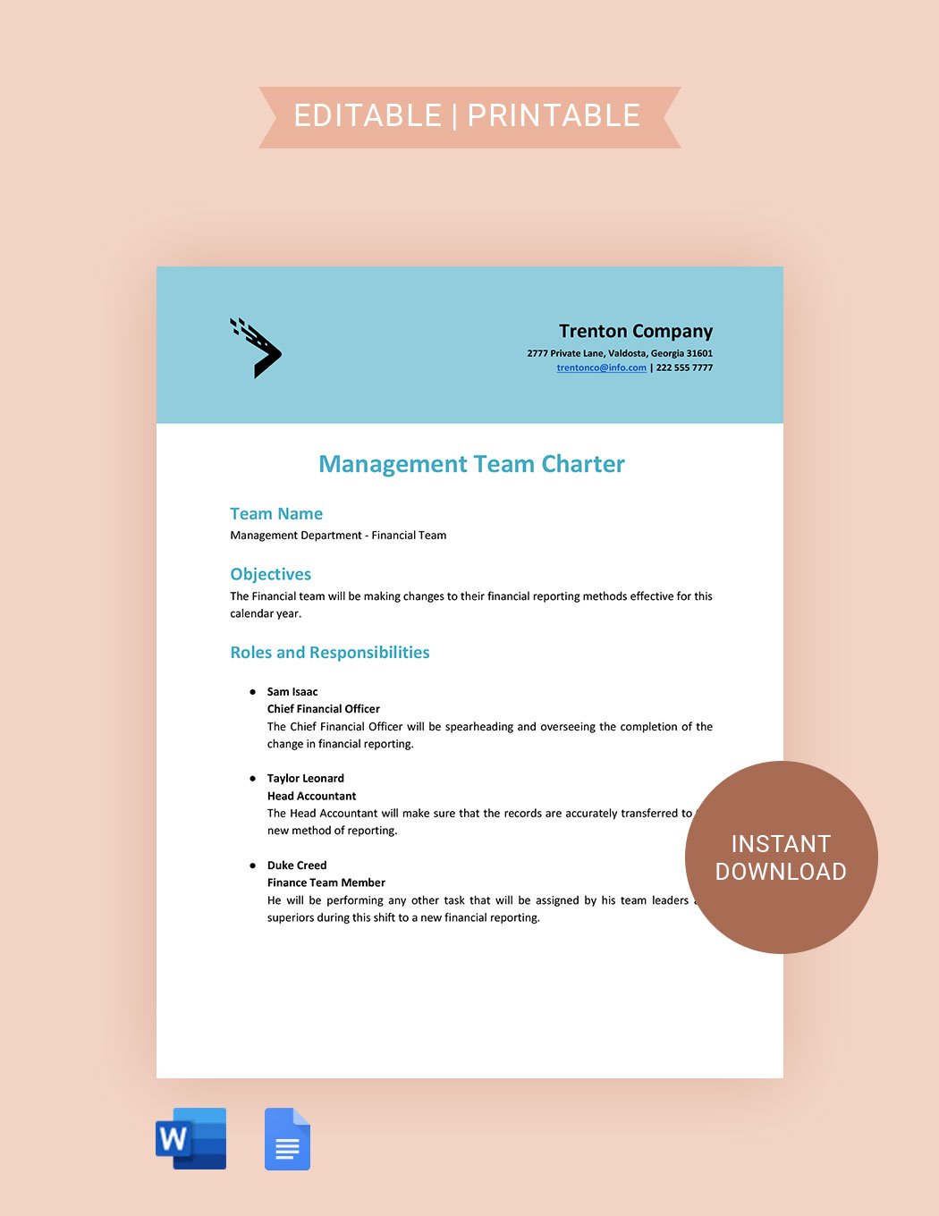 Management Team Charter Template