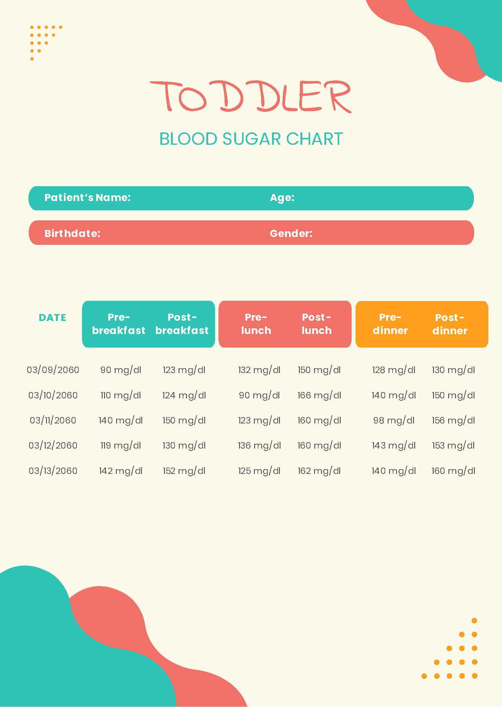 Toddler Blood Sugar Chart In PDF Download Template