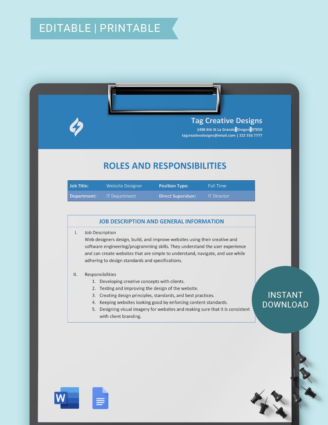 Roles And Responsibilities Template in Word, Google Docs