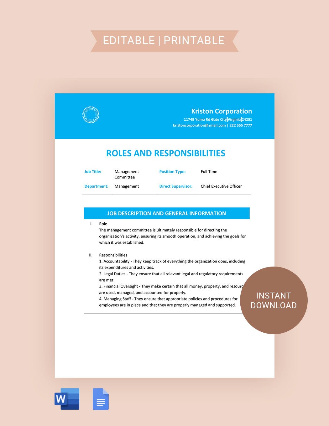Committee Roles And Responsibilities Template in Word, Google Docs