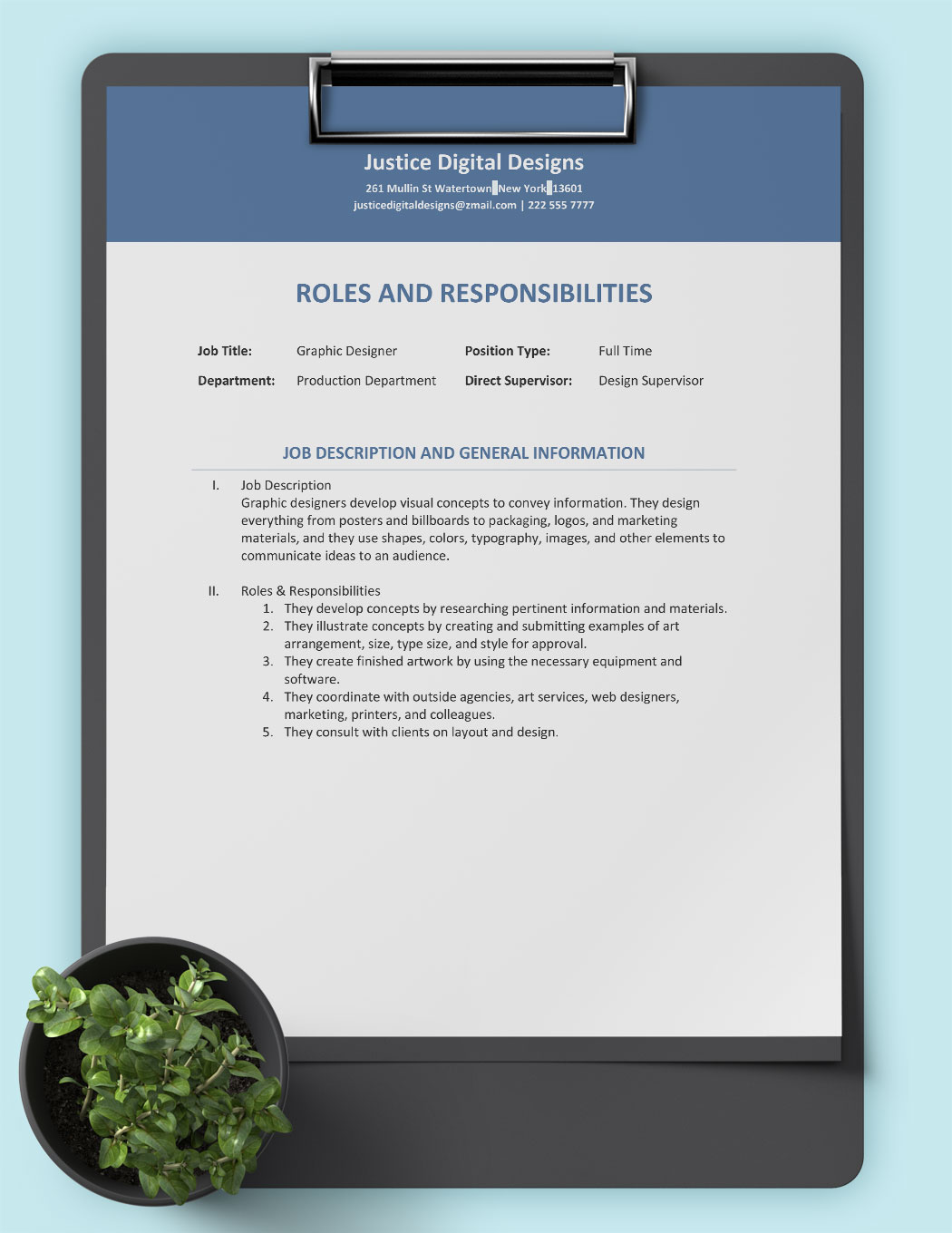 Employee Roles And Responsibilities Template