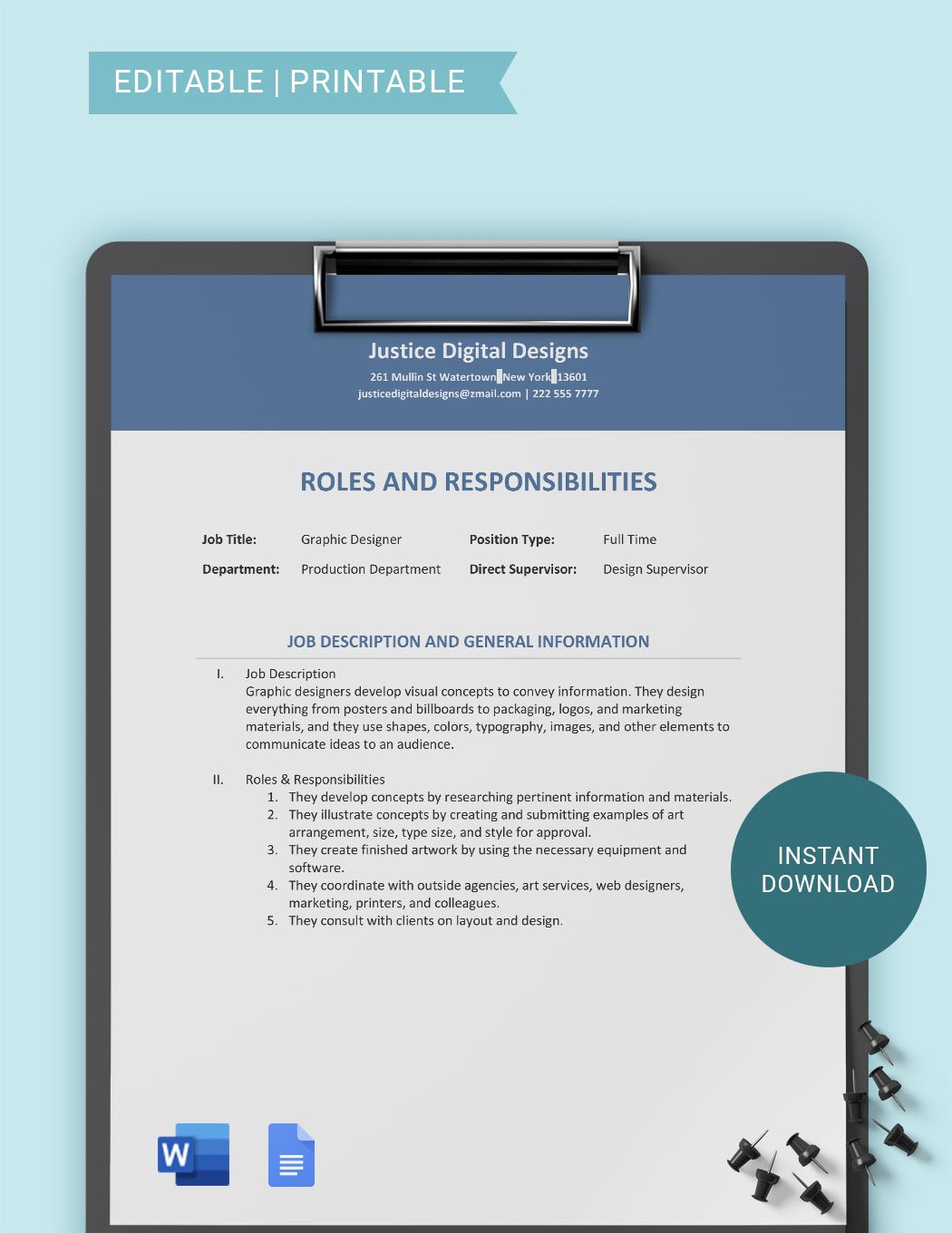 Employee Roles And Responsibilities Template