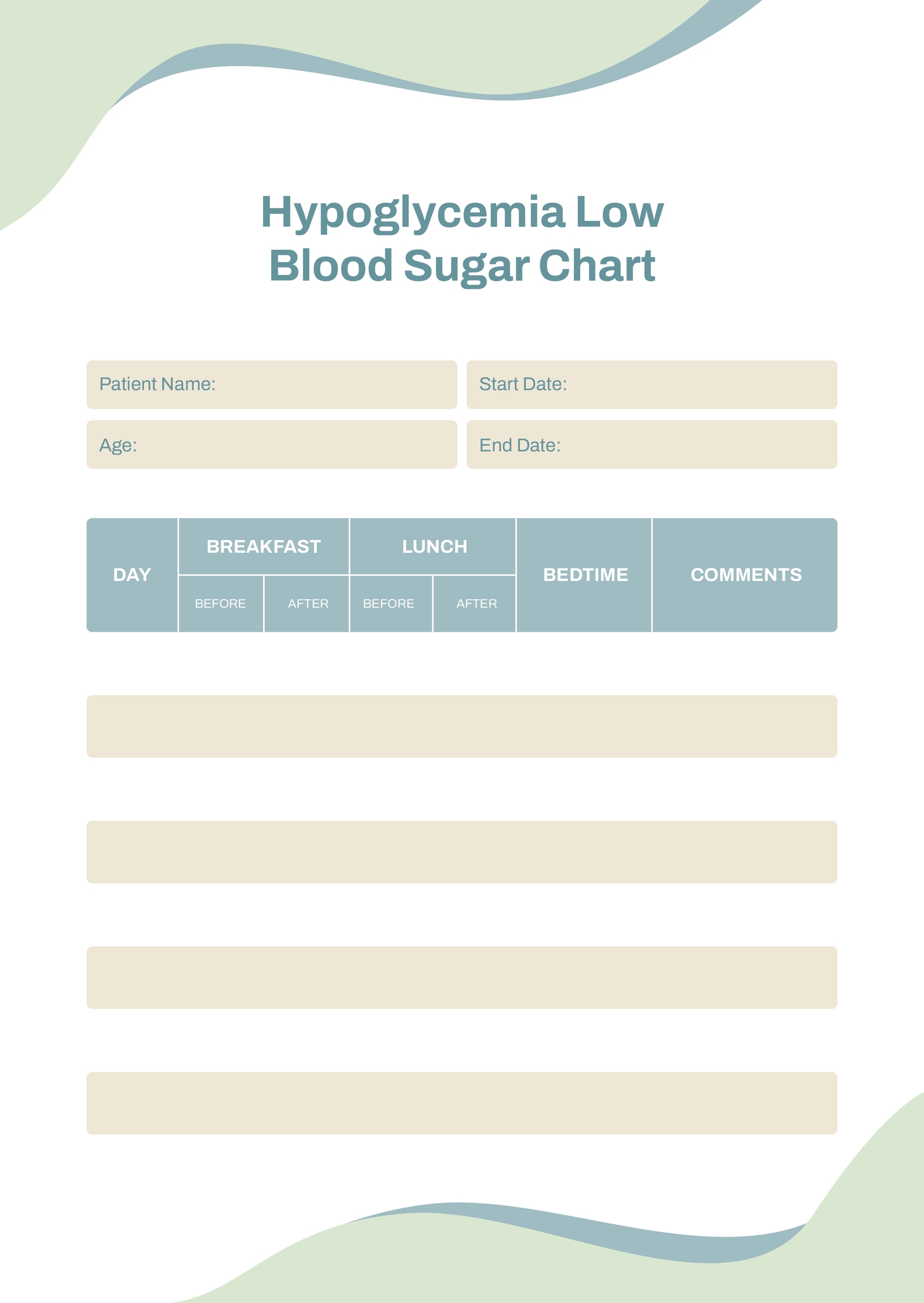 Hypoglycemia Low Blood Sugar Chart In PDF Download Template