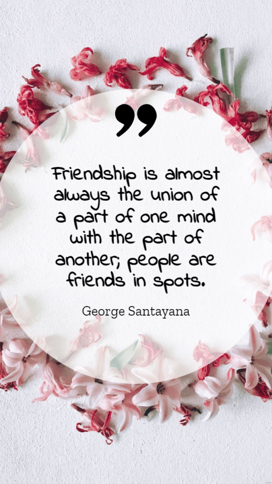 George Santayana  Friendship is almost always the union of a part of one mind with the part of another people are friends in spots