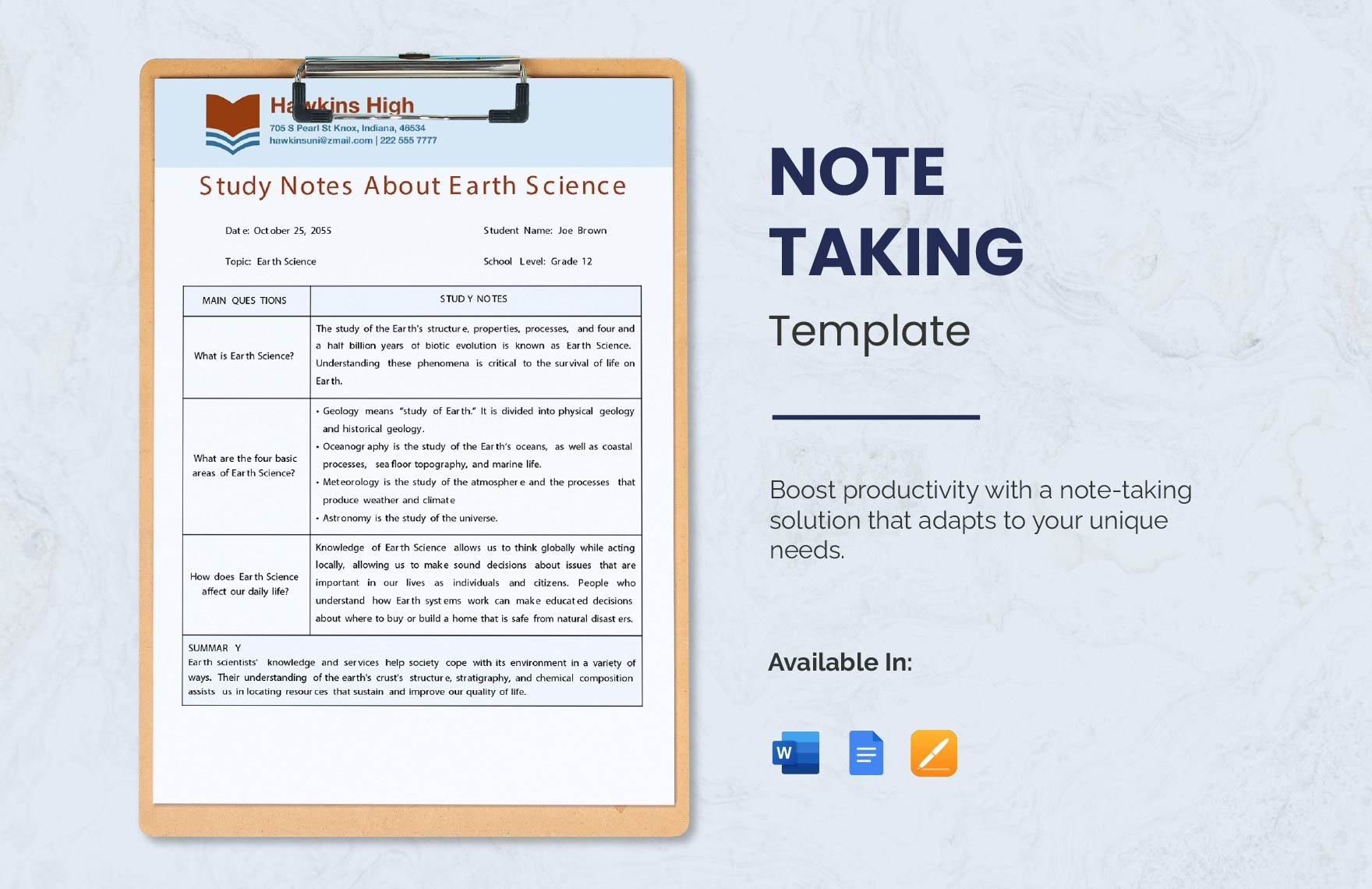Note Taking Template in Word, Google Docs, PDF, Apple Pages