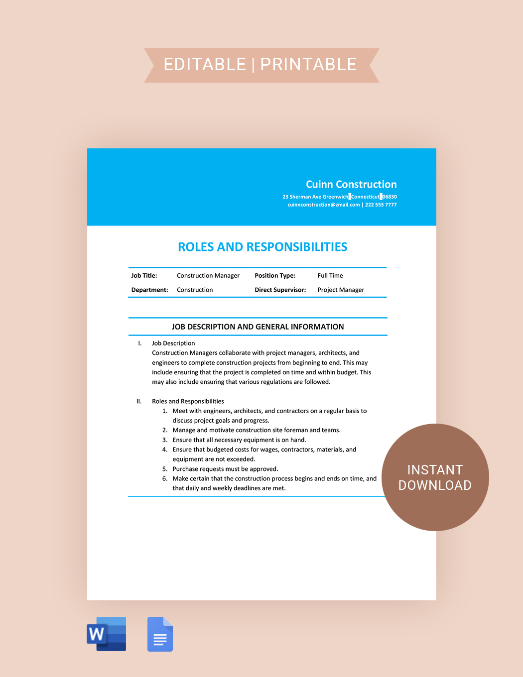 Job Roles And Responsibilities Template Google Docs Word Template