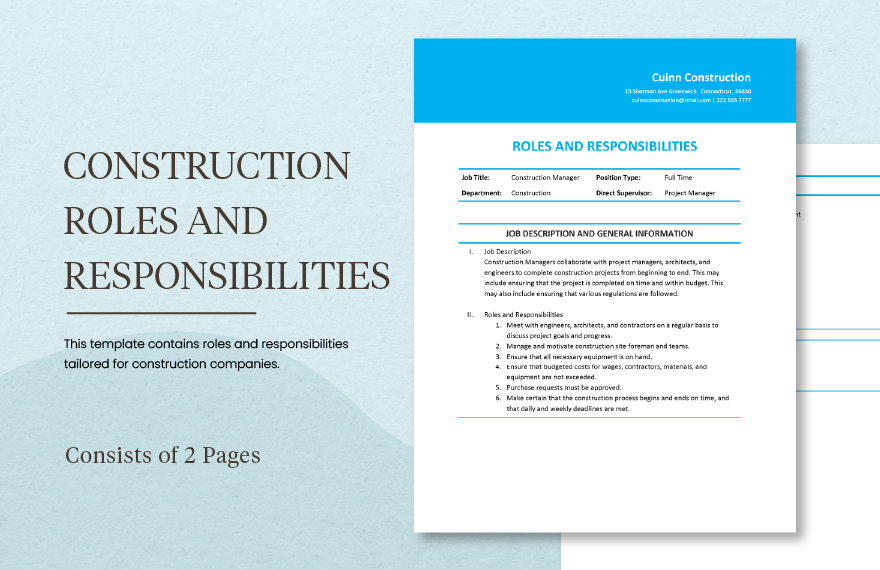 Construction Roles And Responsibilities Template in Word, Google Docs