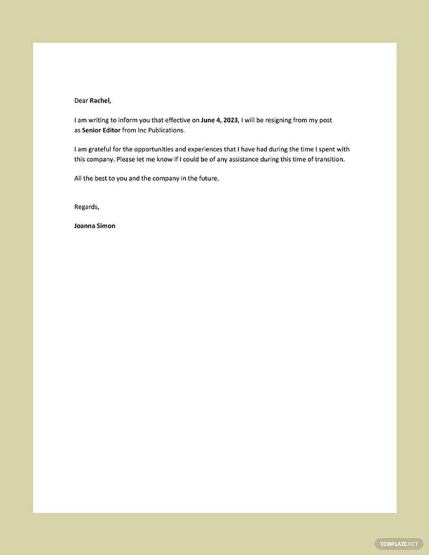 Short Resignation Letter