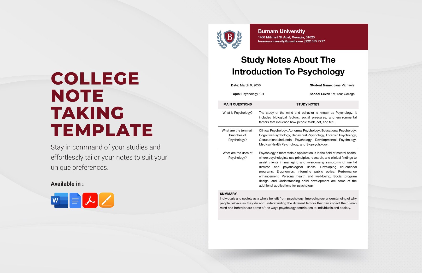 College Note Taking Template