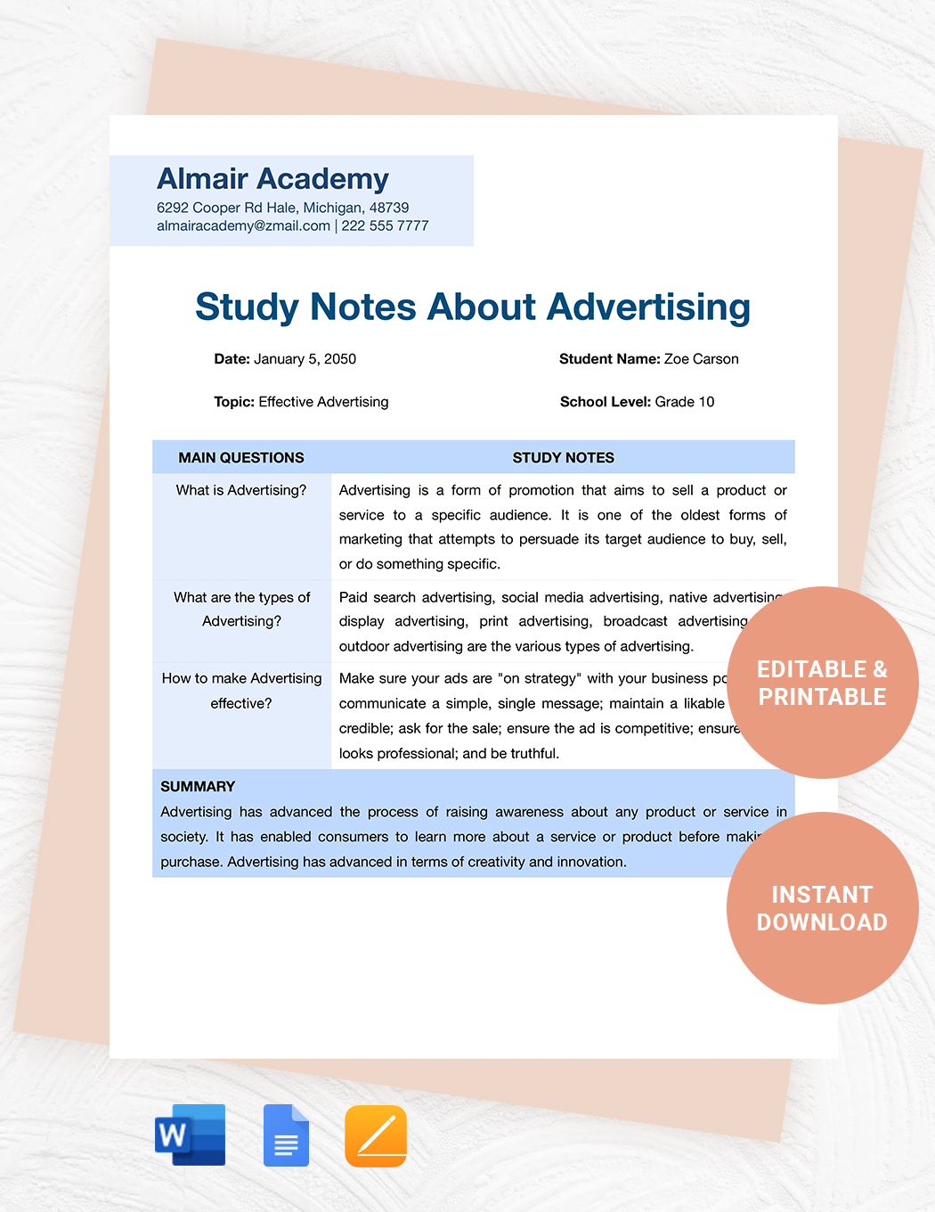 Digital Note Taking Template