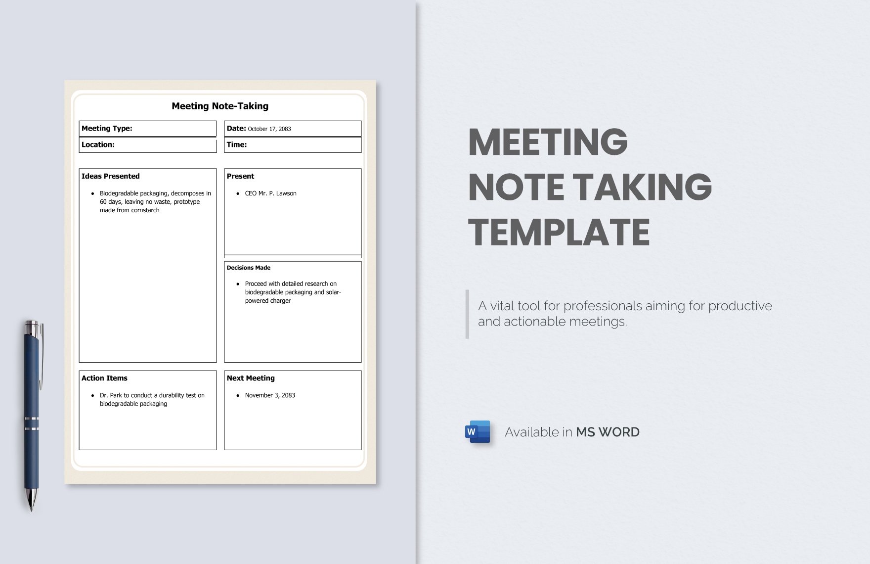 Meeting Note Taking Template in Word, Google Docs, PDF