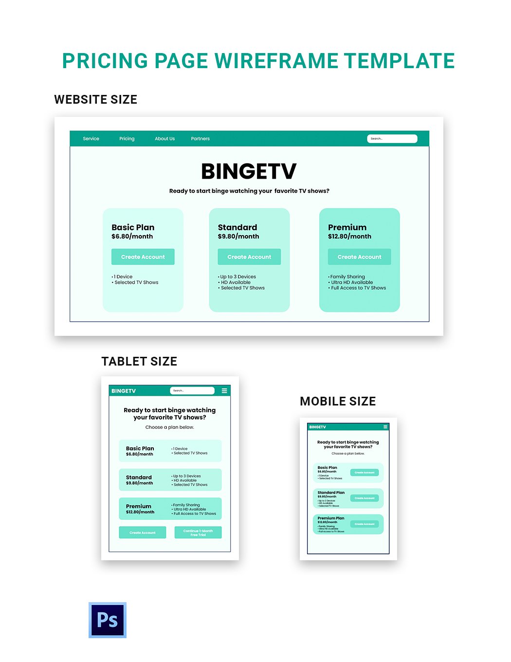 Pricing Page Wireframe Template