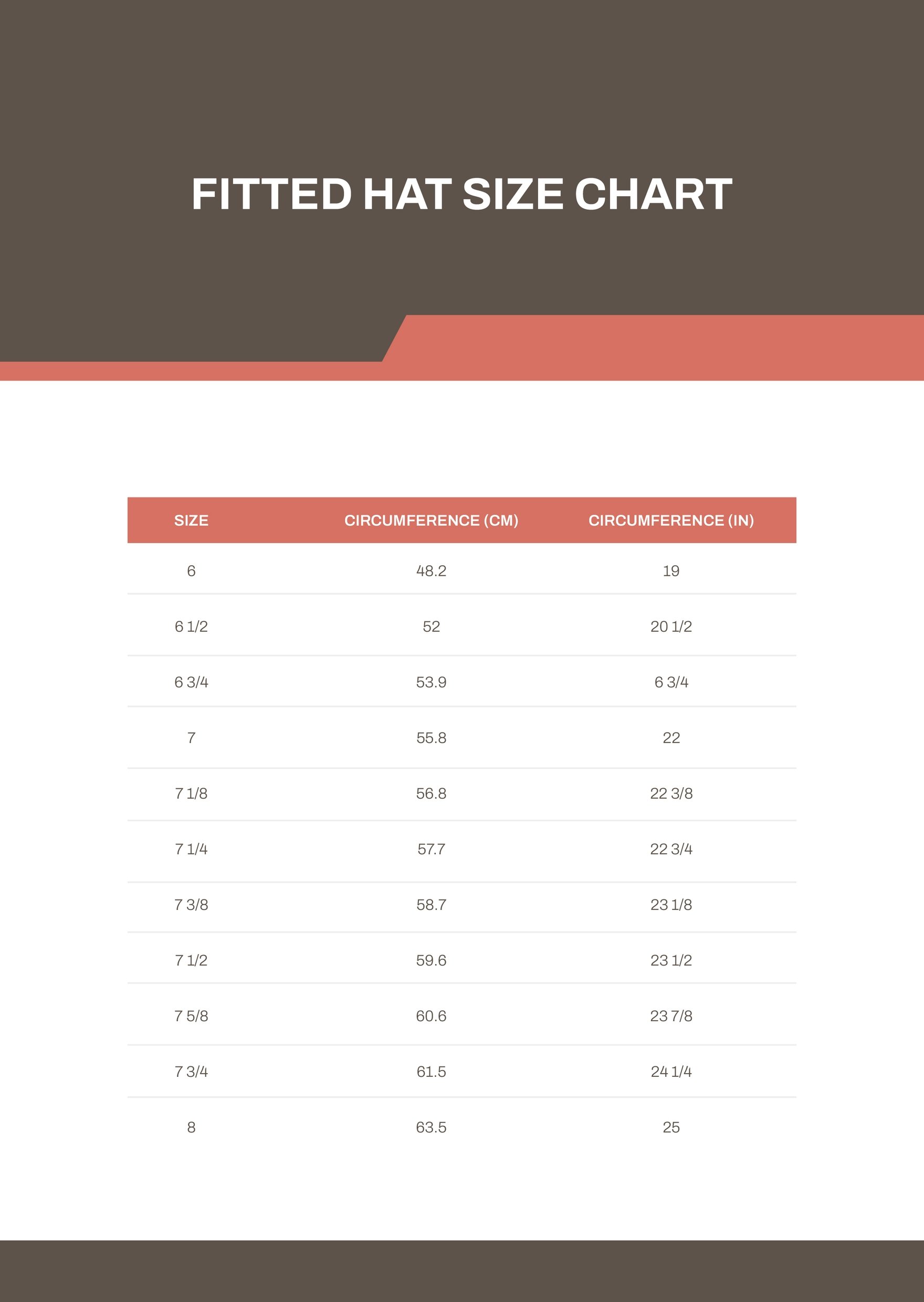 Free Fitted Hat Size Chart - Download in PDF