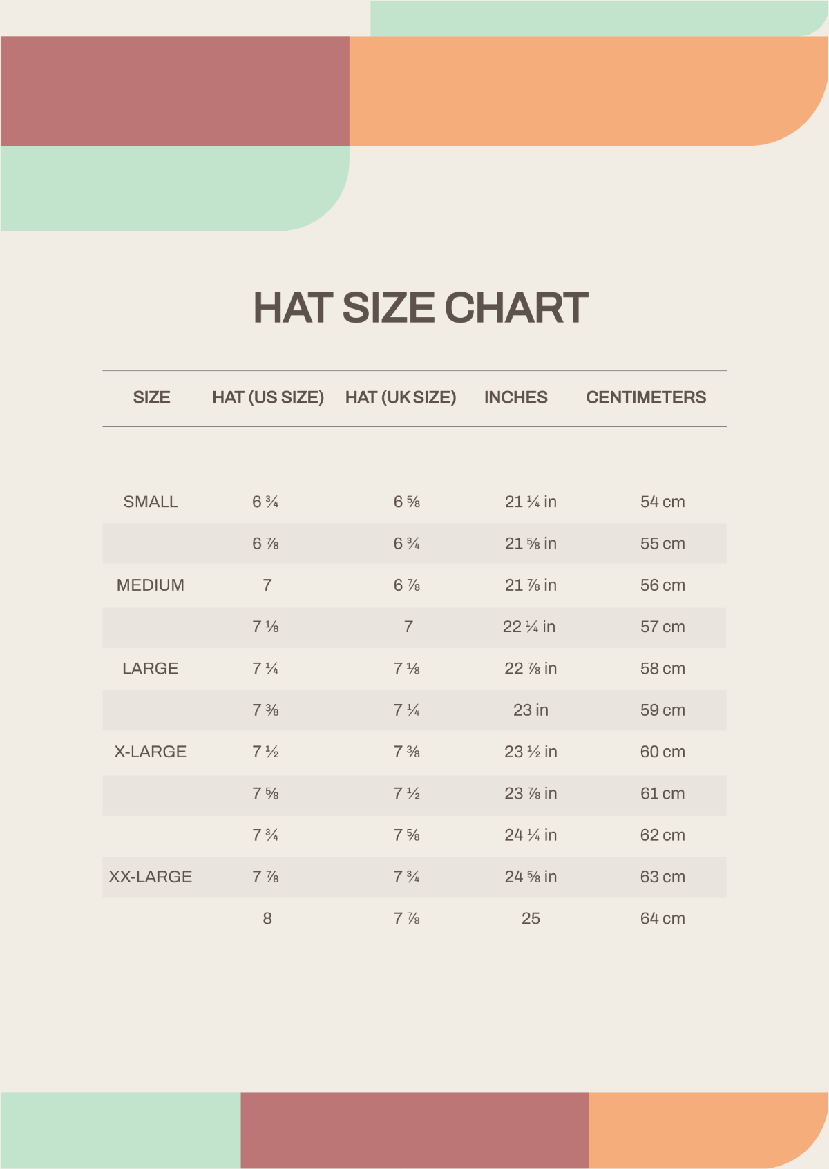 Hat Size Chart Template