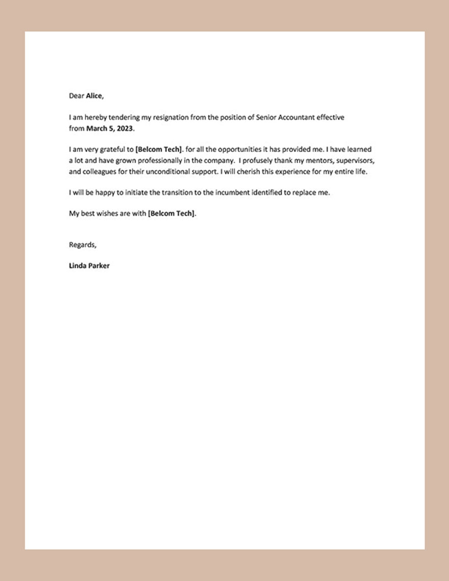 Free Simple Resignation Letter Template - Google Docs, Word | Template.net