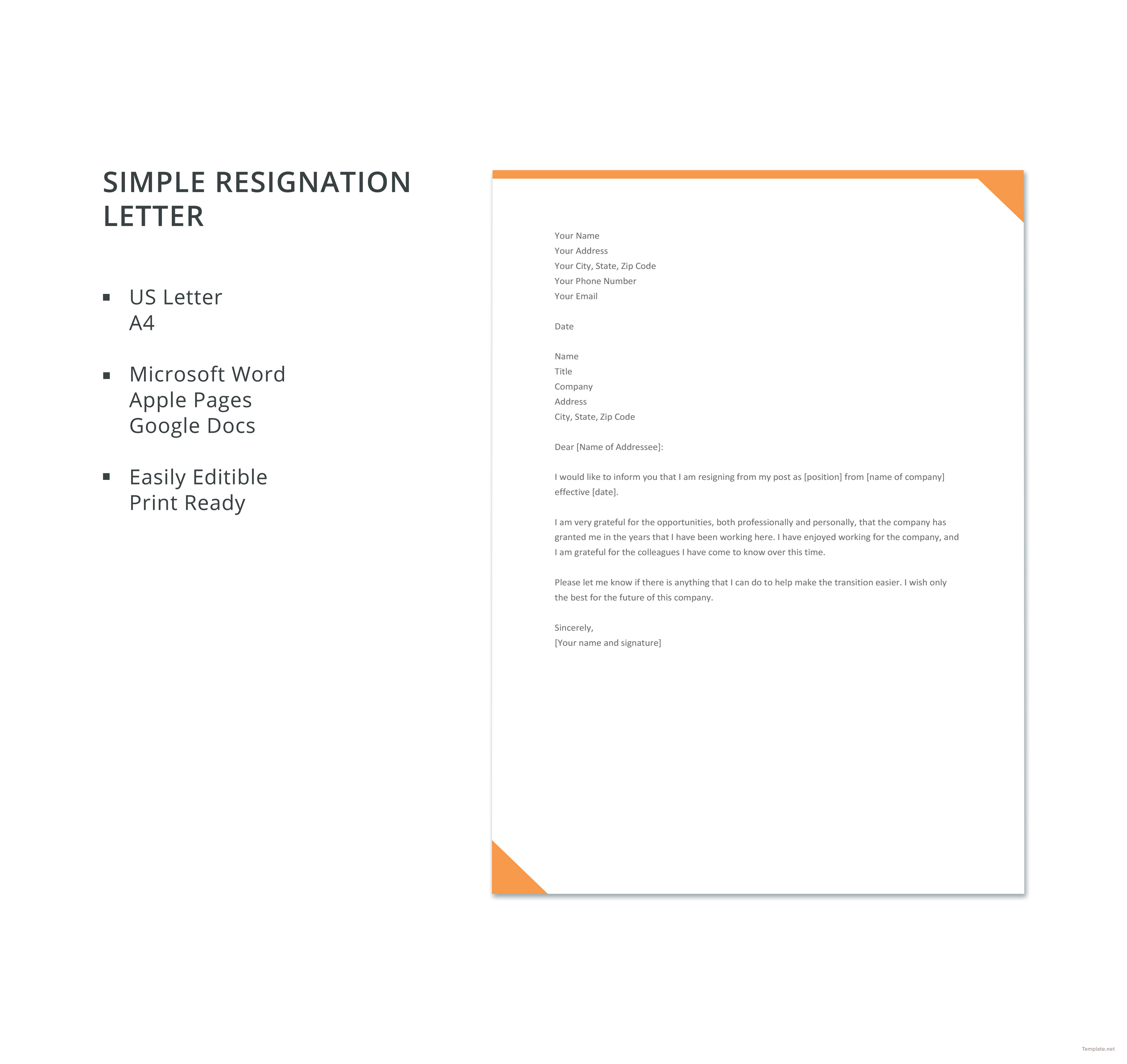 Free Simple Resignation Letter Template in Microsoft Word