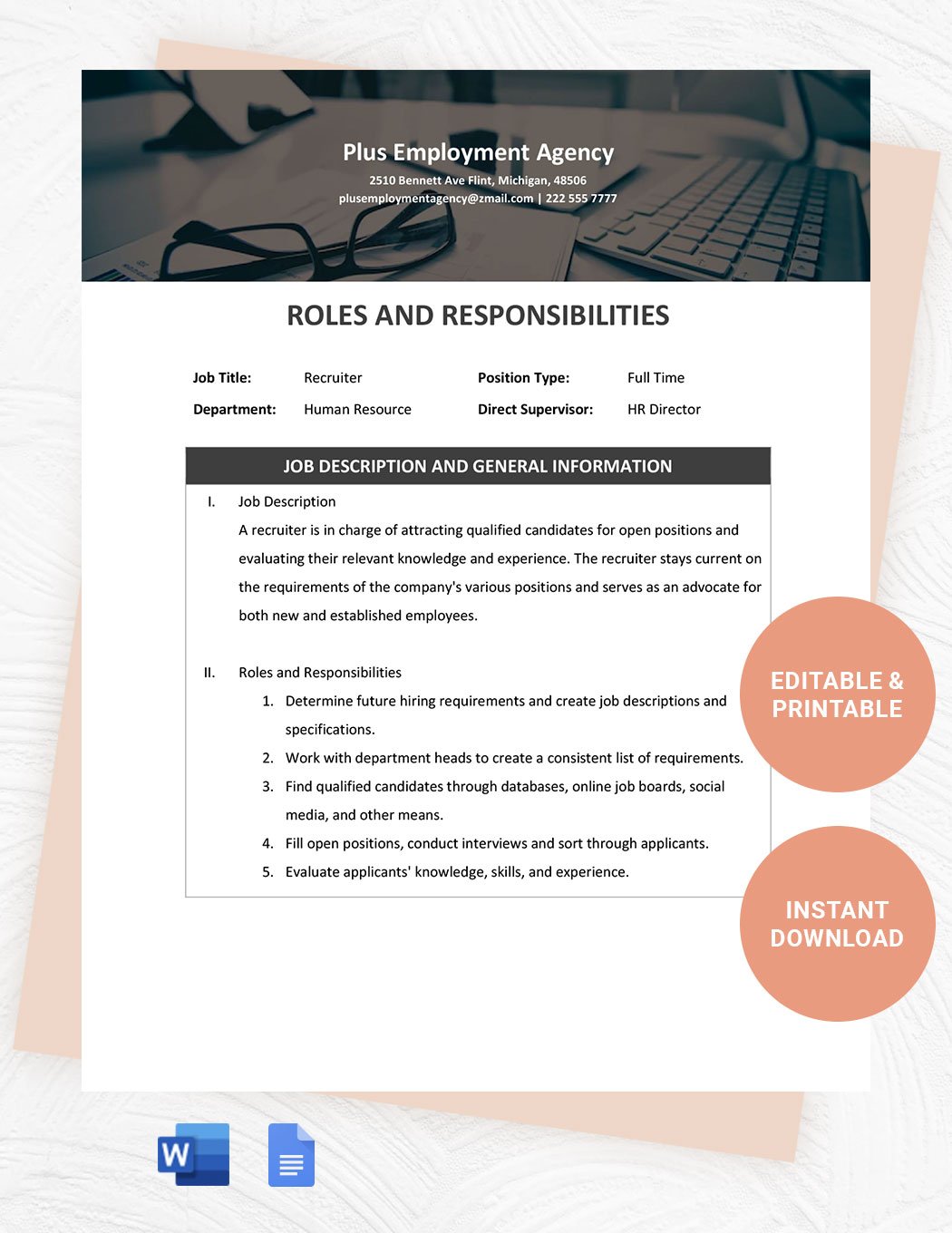 Recruiting Roles And Responsibilities Template in Word, Google Docs