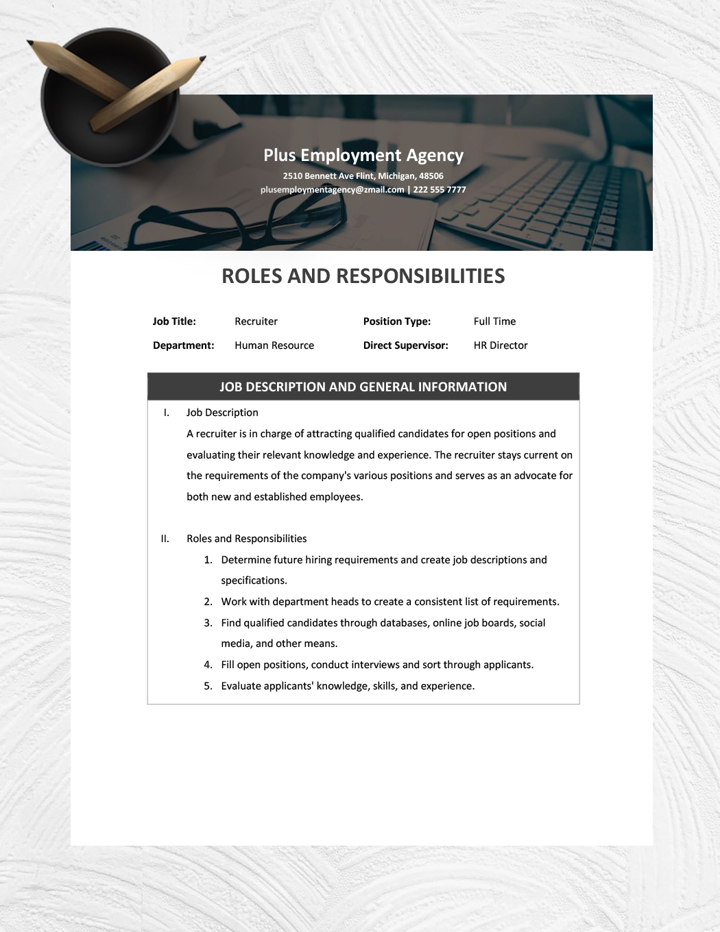 Recruiting Roles And Responsibilities Template