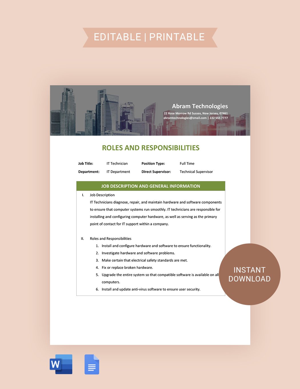 It Roles And Responsibilities Template in Word, Google Docs