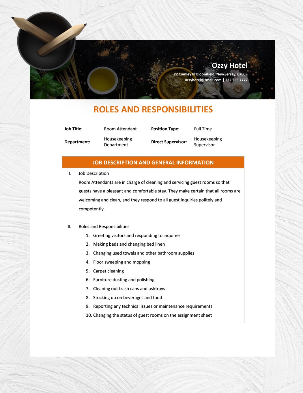 Staff Roles And Responsibilities Template