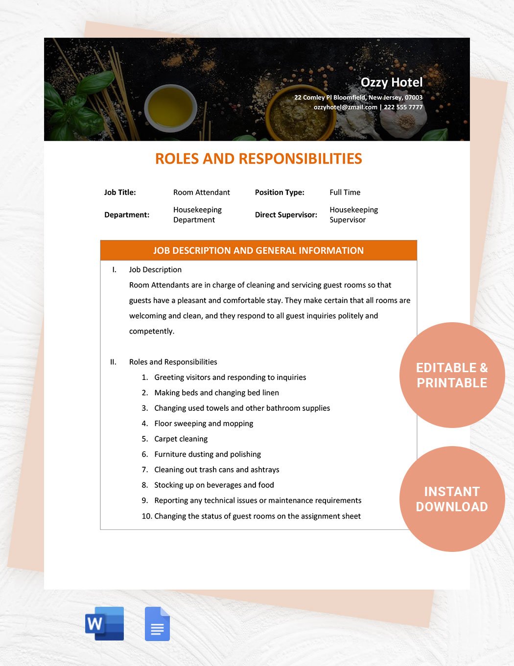 Free Staff Roles And Responsibilities Template in Word, Google Docs