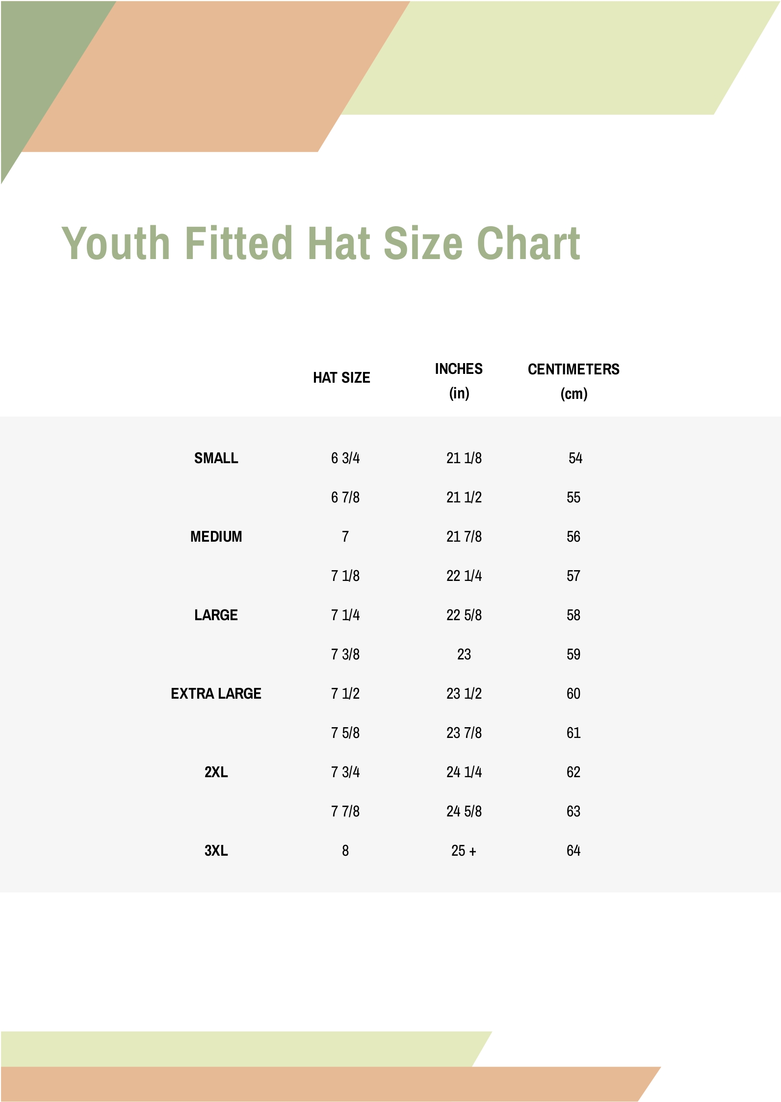 Youth Fitted Hat Size Chart