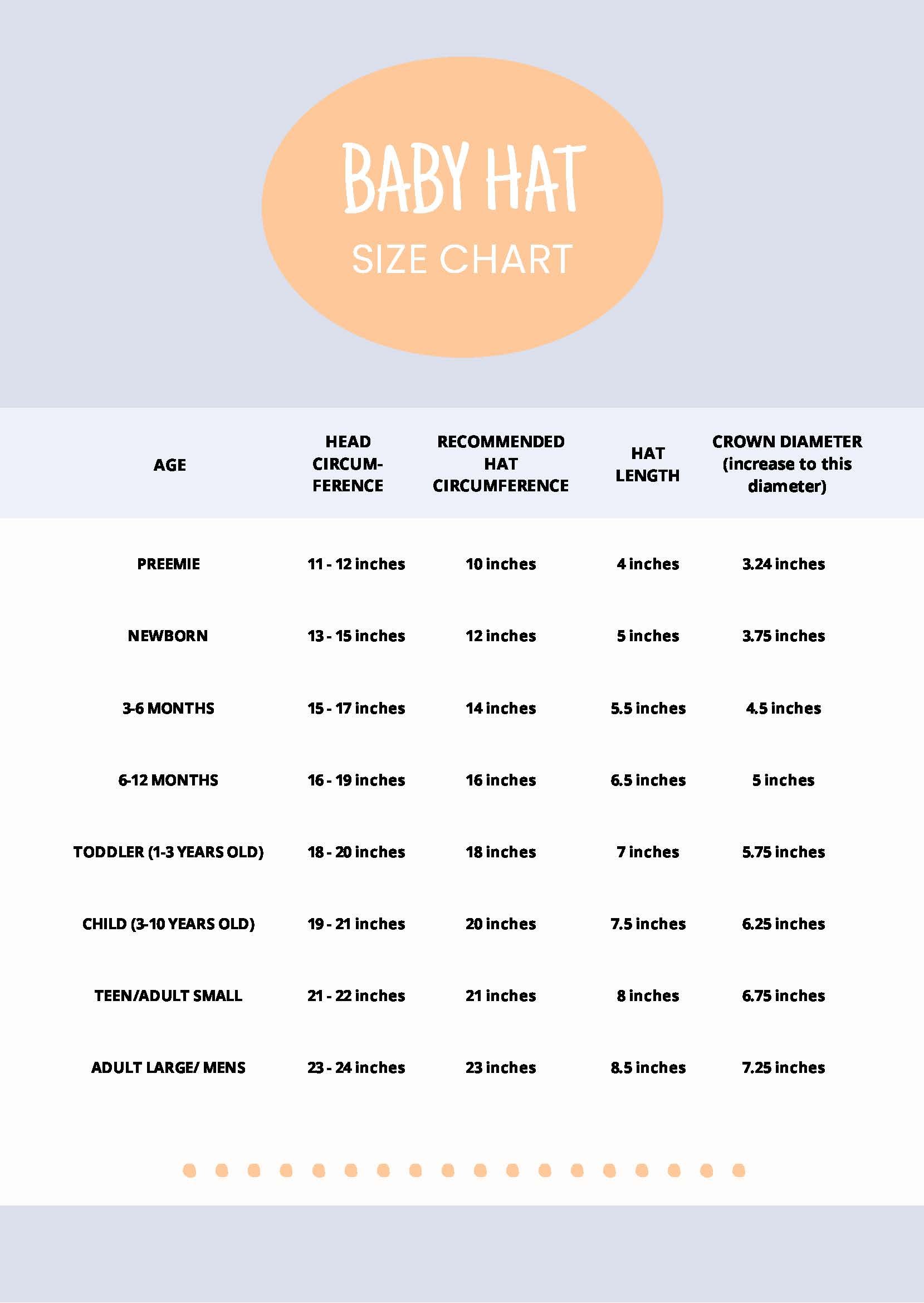 Free Baby Hat Size Chart in PDF