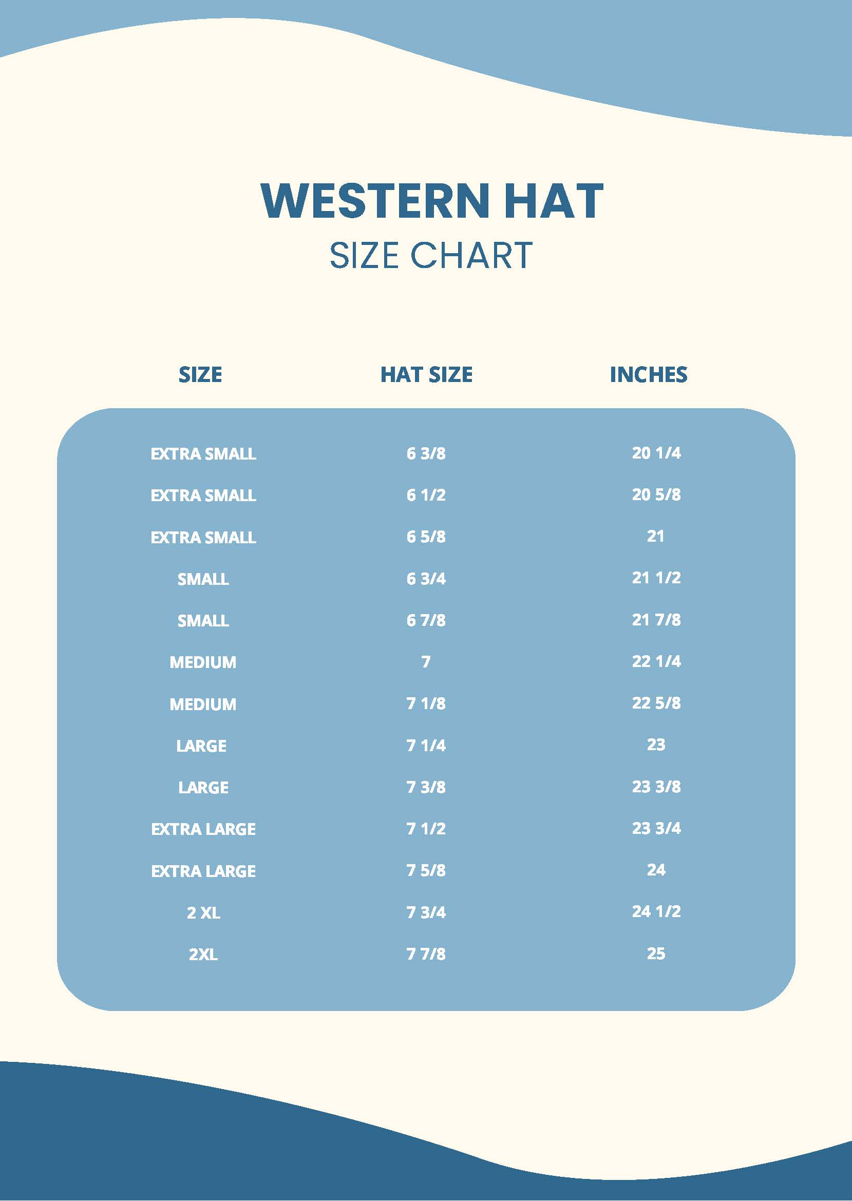 Free Hat Size Chart - PDF, 99KB