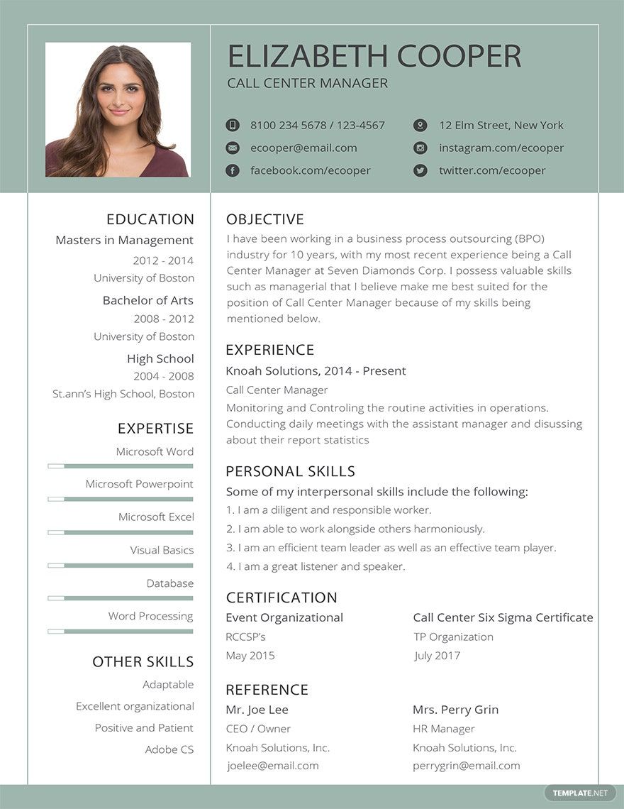 BPO Resume Template Illustrator InDesign Word Apple Pages PSD 