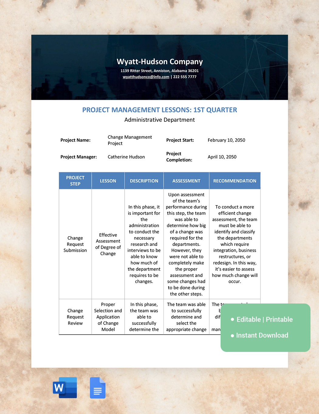 Project Management Lessons Learned Template in Word, Google Docs - Download | Template.net