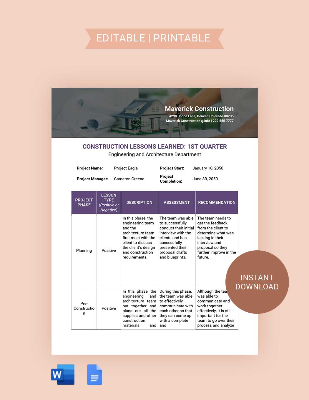 Construction Lessons Learned Template in Word, Google Docs - Download | Template.net