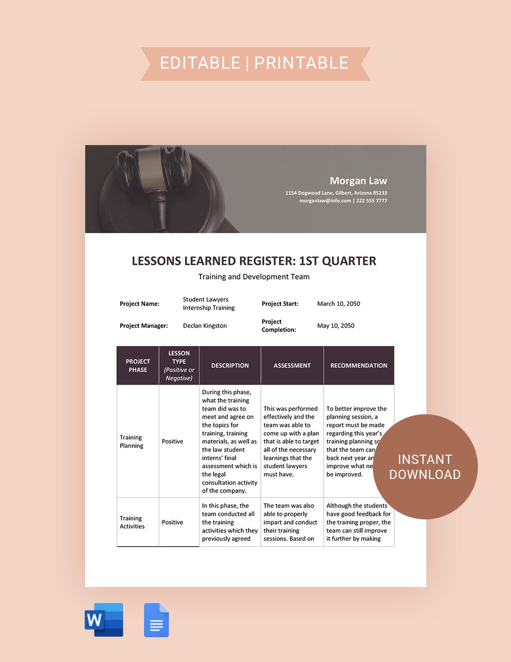 Free Lessons Learned Register Template in Word, Google Docs