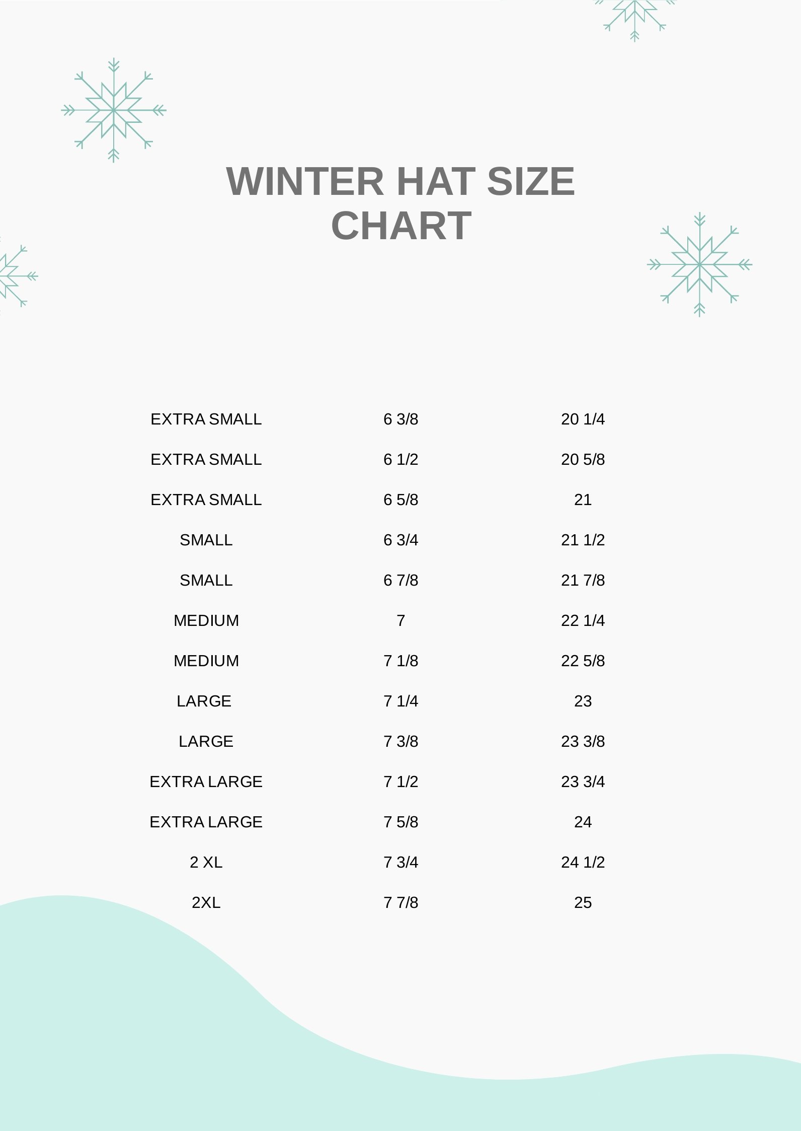 Winter Hat Size Chart