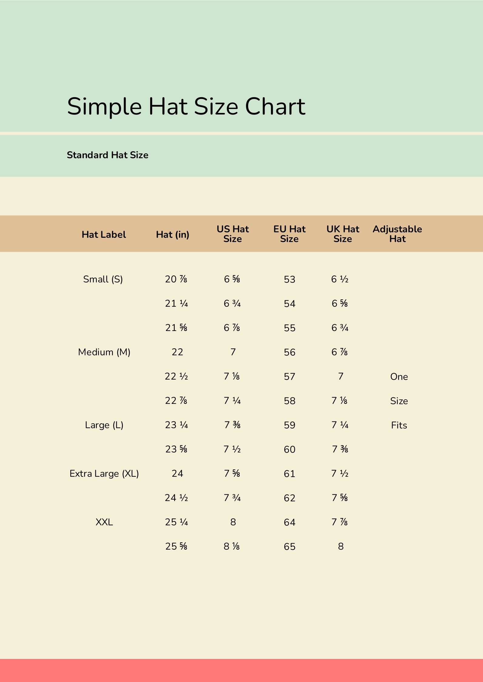 Free Crochet Hat Size Chart - Download in PDF