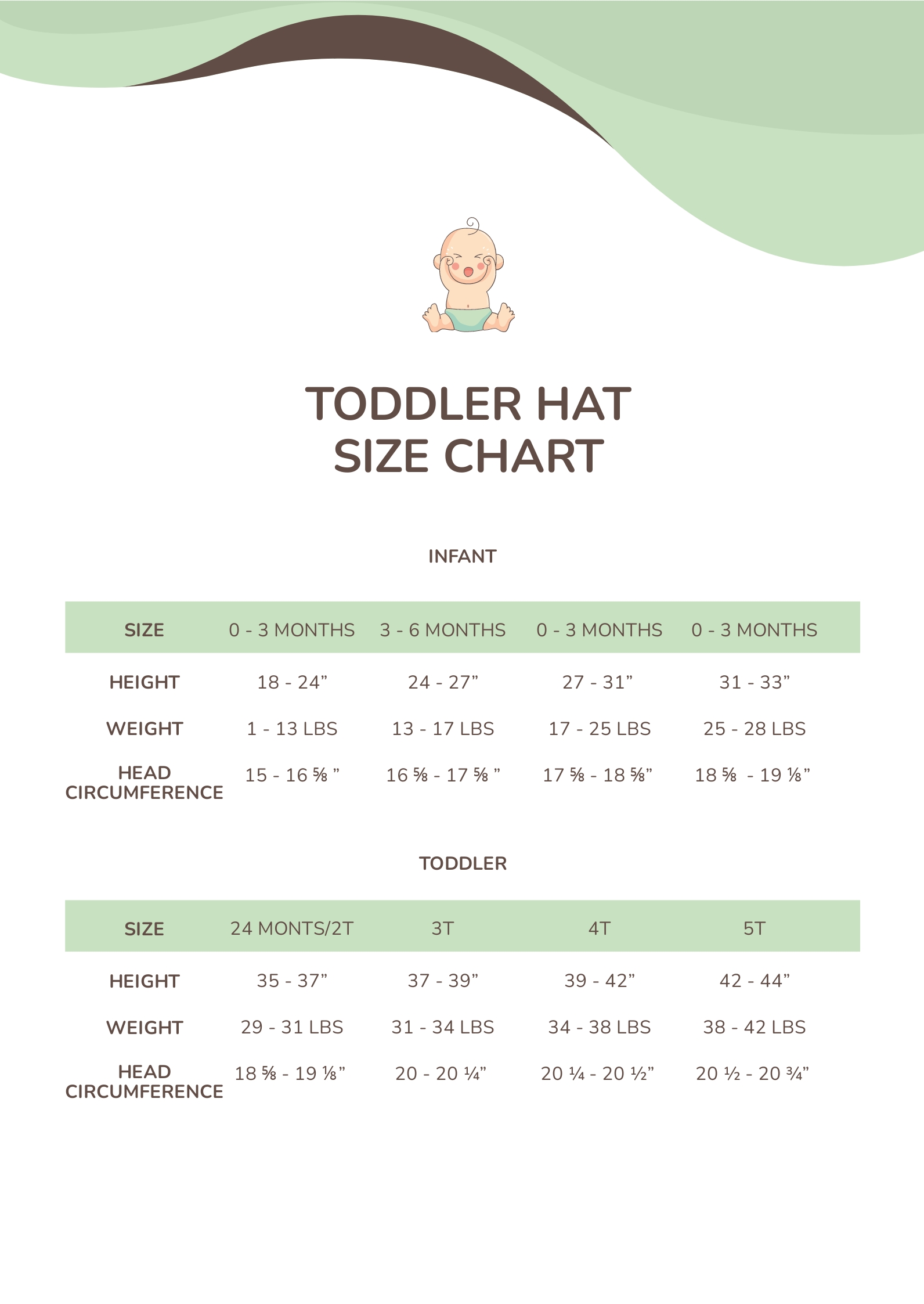 Free Hat Size Chart - PDF, 99KB