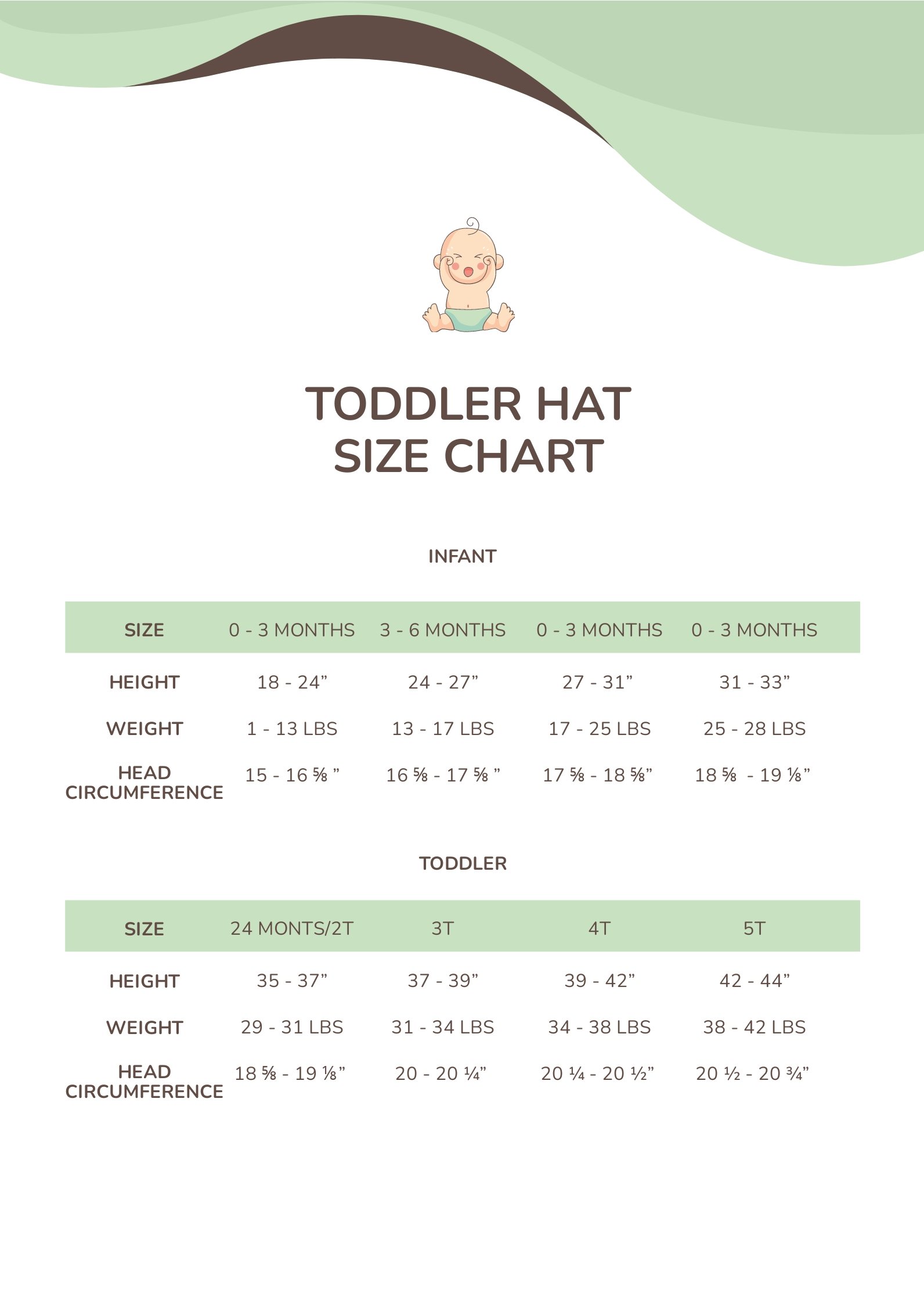 Toddler Hat Size Chart in PDF