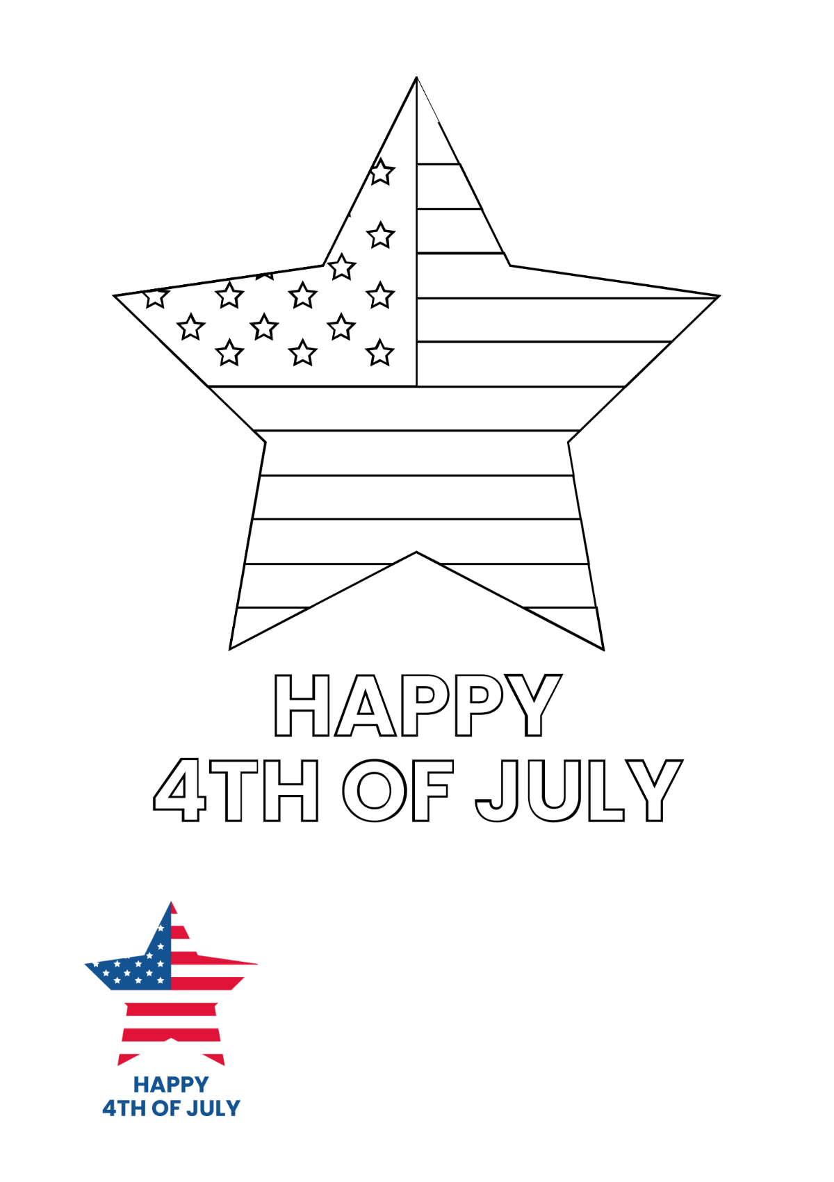 Happy 4th Of July Coloring Page Template