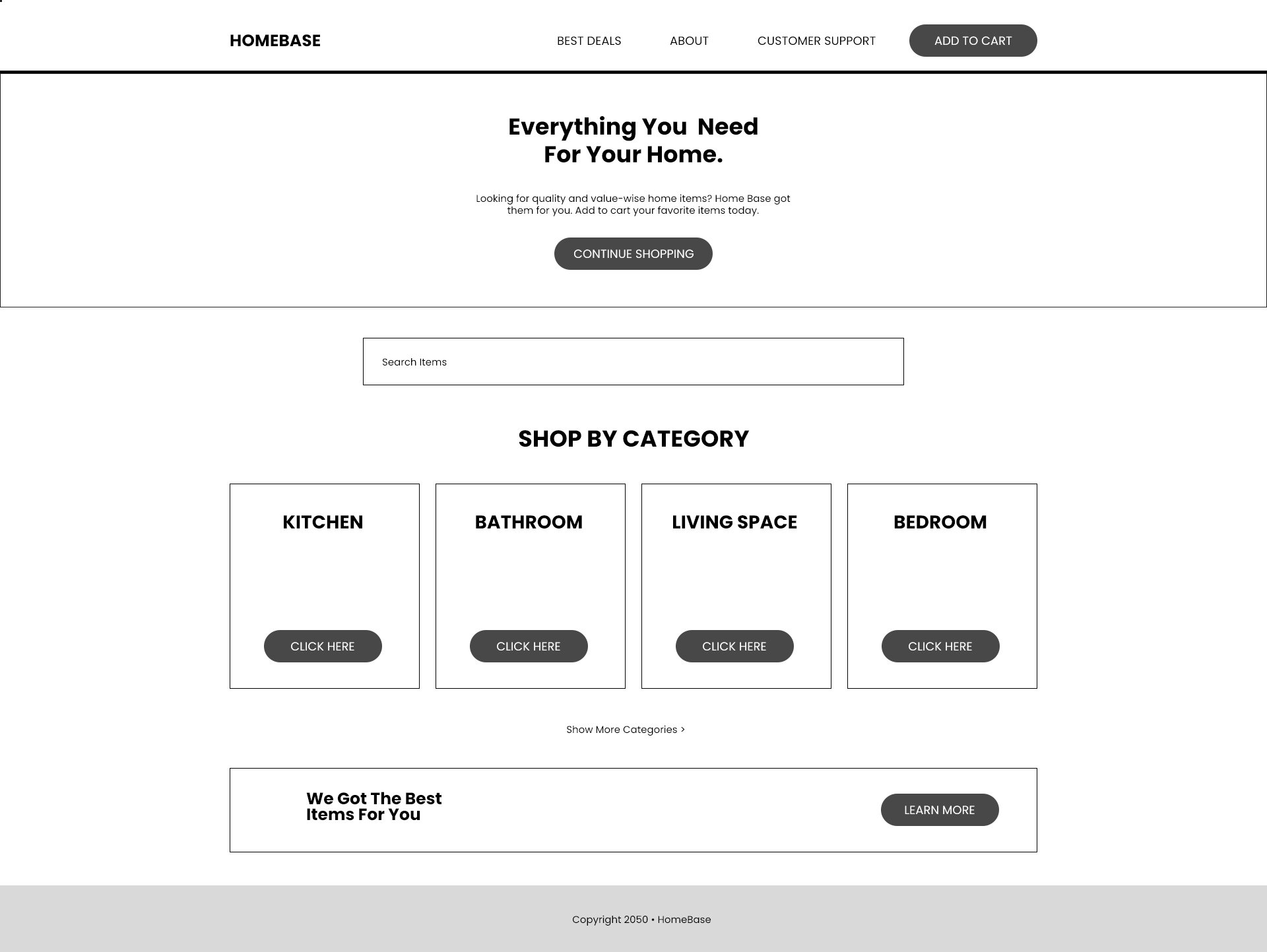 E-commerce Home Page Wireframe Template