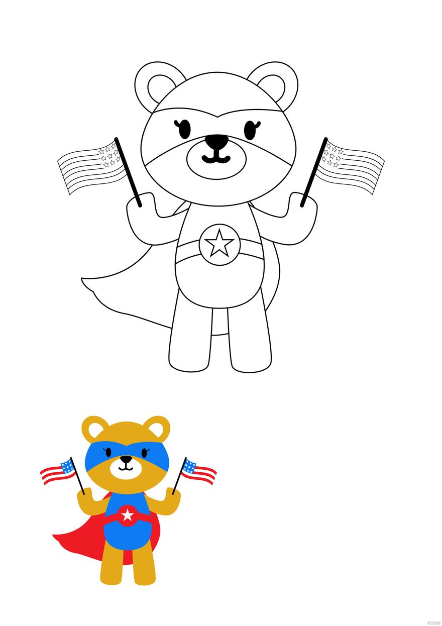 Free 4th Of July Bear Coloring Page in PDF, JPG