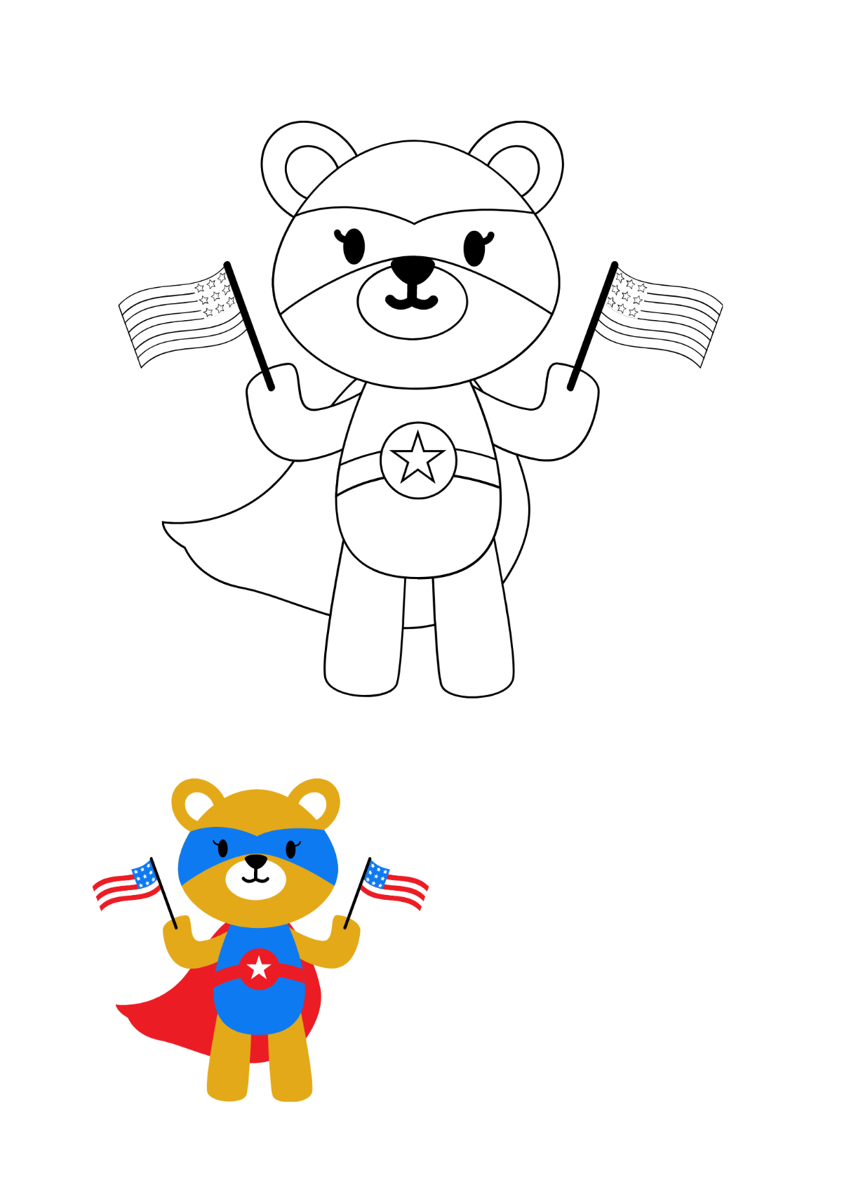 Free 4th Of July Bear Coloring Page Template