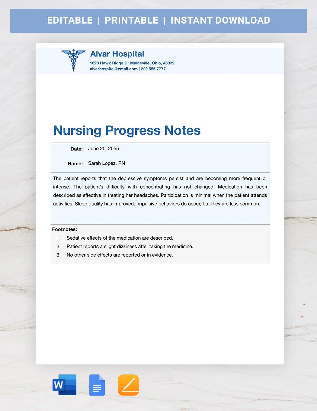 Nurse Note-taking Worksheet Template